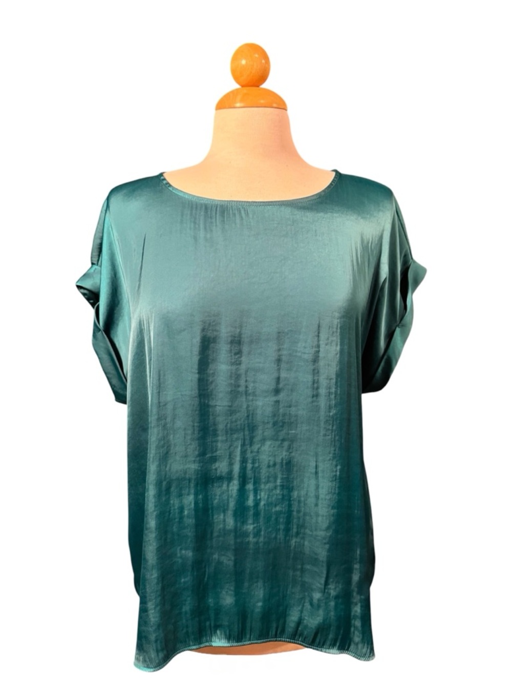 Nine West Teal Satin Short-Sleeve Blouse